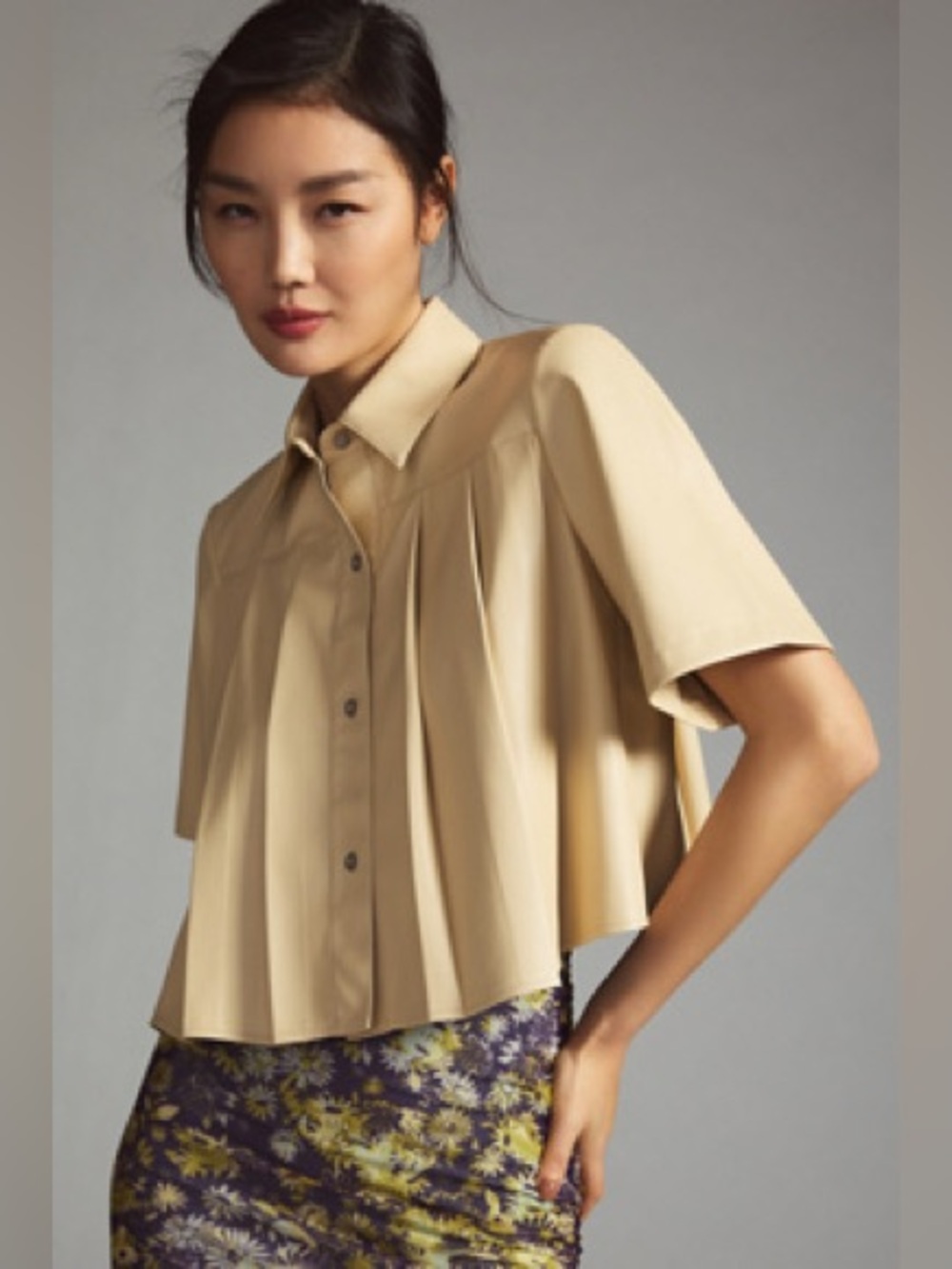 Anthropologie Maeve Pleated Faux Leather Shirt size small NWT